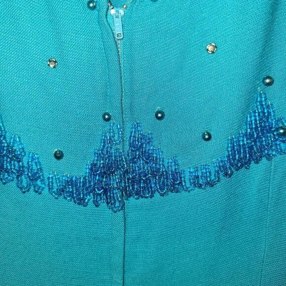 Vintage Teal R&K Originals Beaded Sheath Dress - Picture 6 of 11